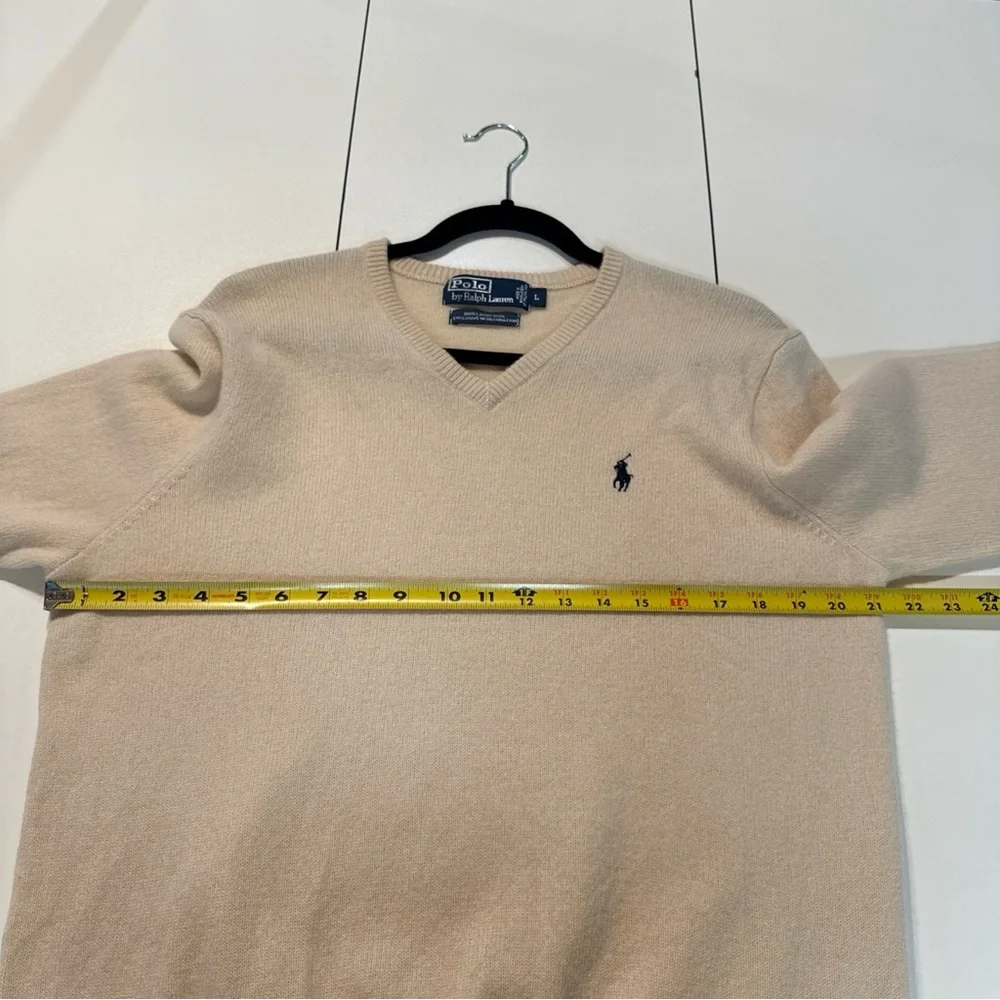 VTG Polo Ralph Lauren Sweater Mens Sz L Cream Pony 100% Italian Lambswool V-neck